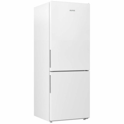 Altus 323L bottom‑mount frost‑free fridge freezer ABM335W in white, showing reversible door and sleek LED interior lighting